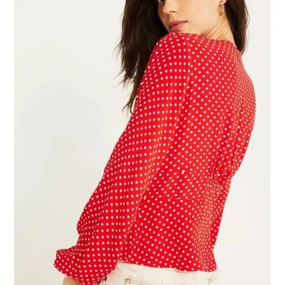 Free People Red White Retro Polka Dot Long Sleeve Love Street Top 37629 - Picture 9 of 10